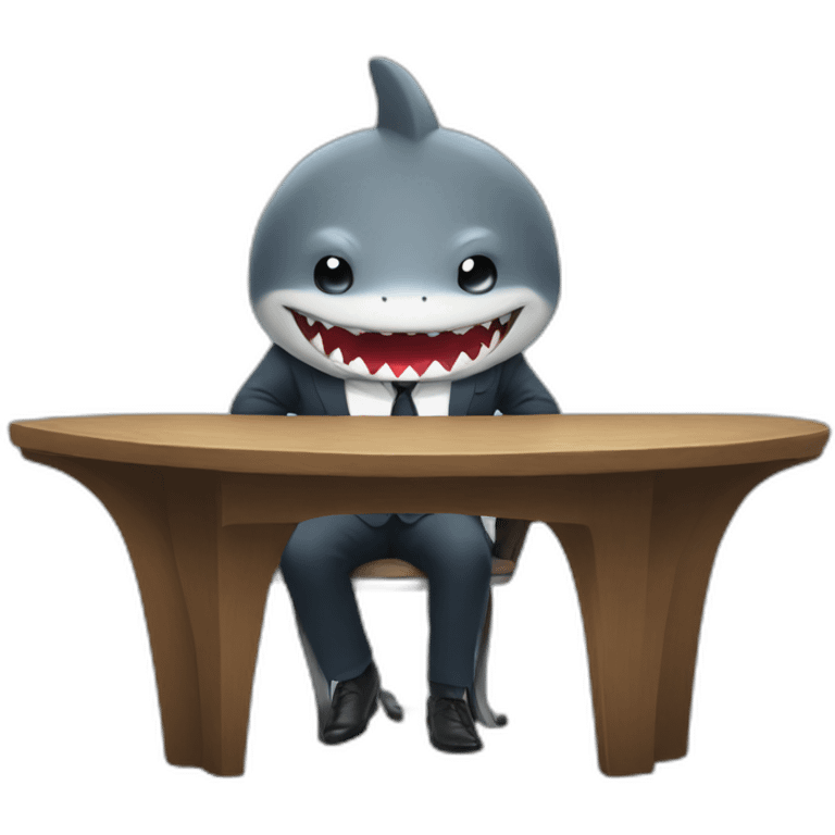 A shark sitting at a table wearing a suit looking straight ahead emoji