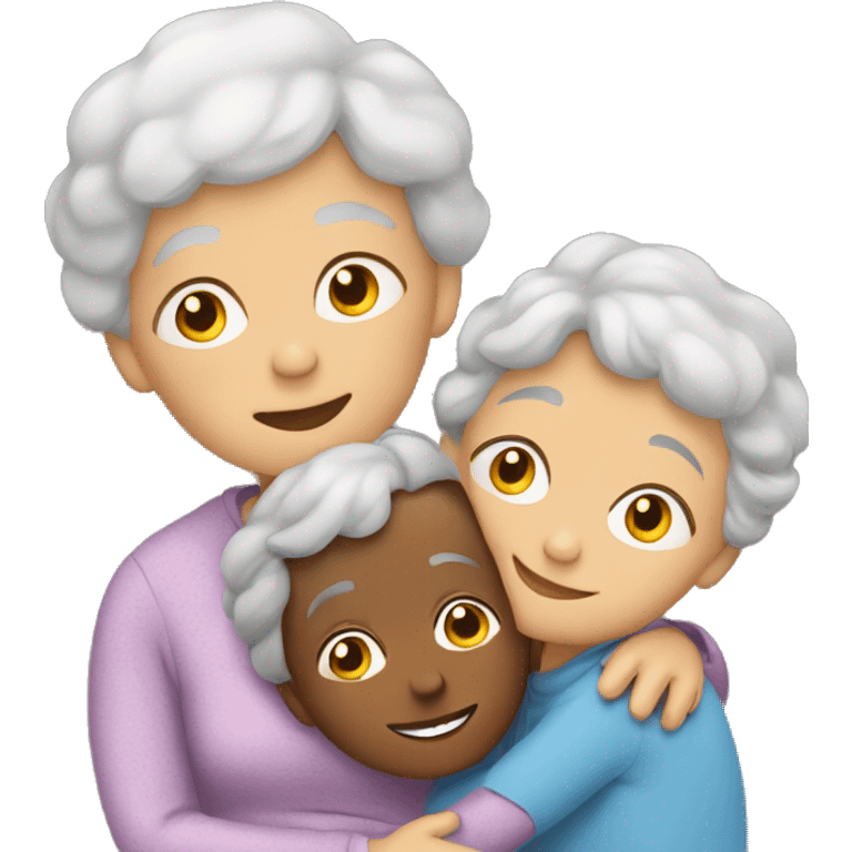 Grandma huggings with a boy and girl emoji