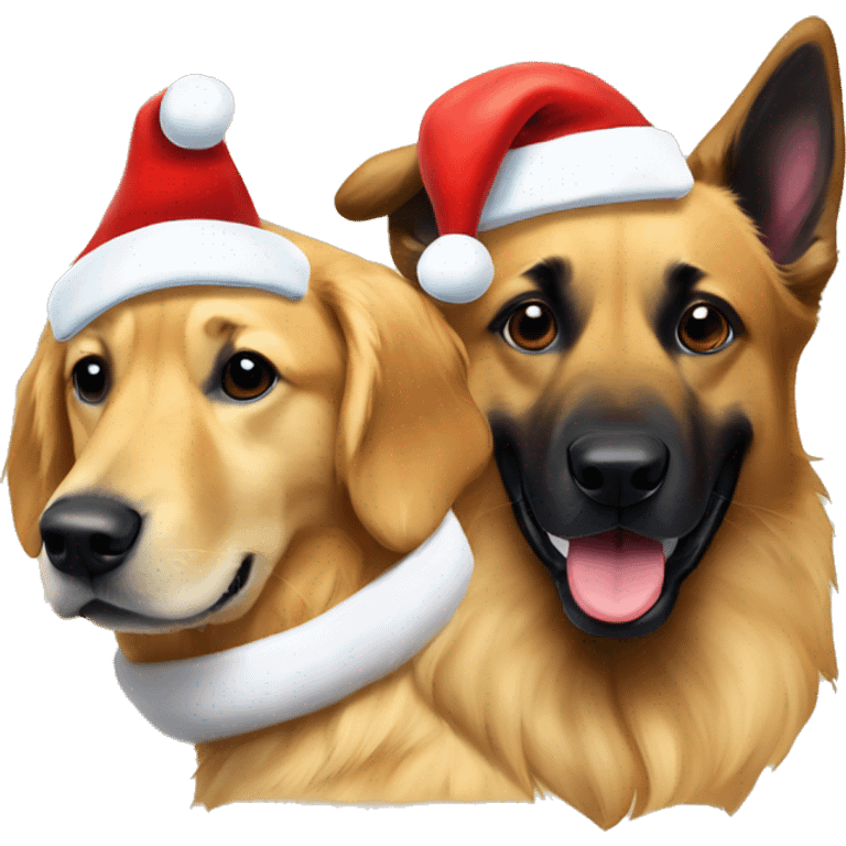 golden retriever and belgian malinois with santa hat emoji