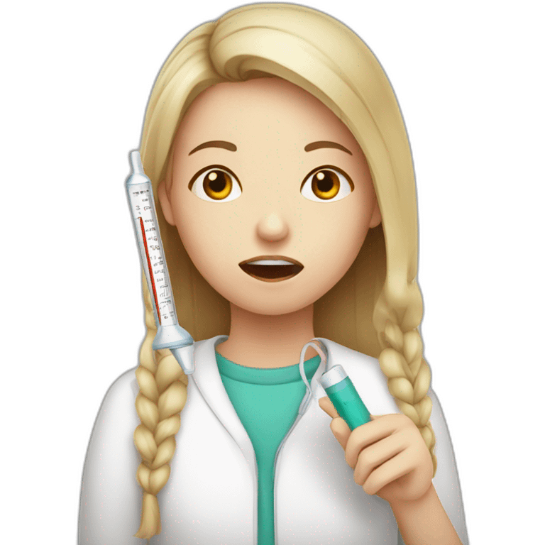 Illness girl with thermometer in the mouth emoji