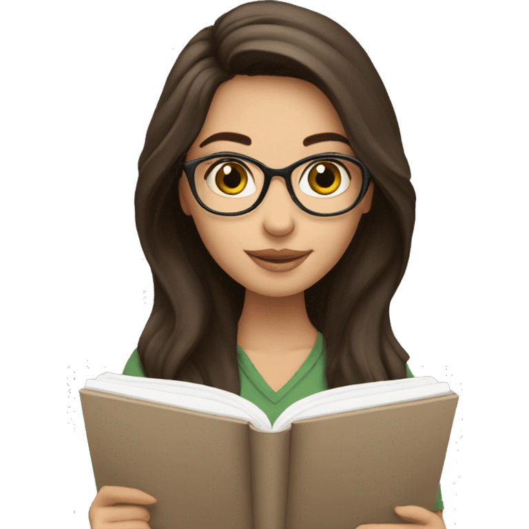 Pretty brunette woman studying emoji