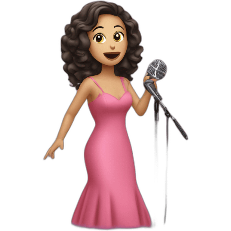 Gisel campos santos singing with a microphone and a pink dress emoji