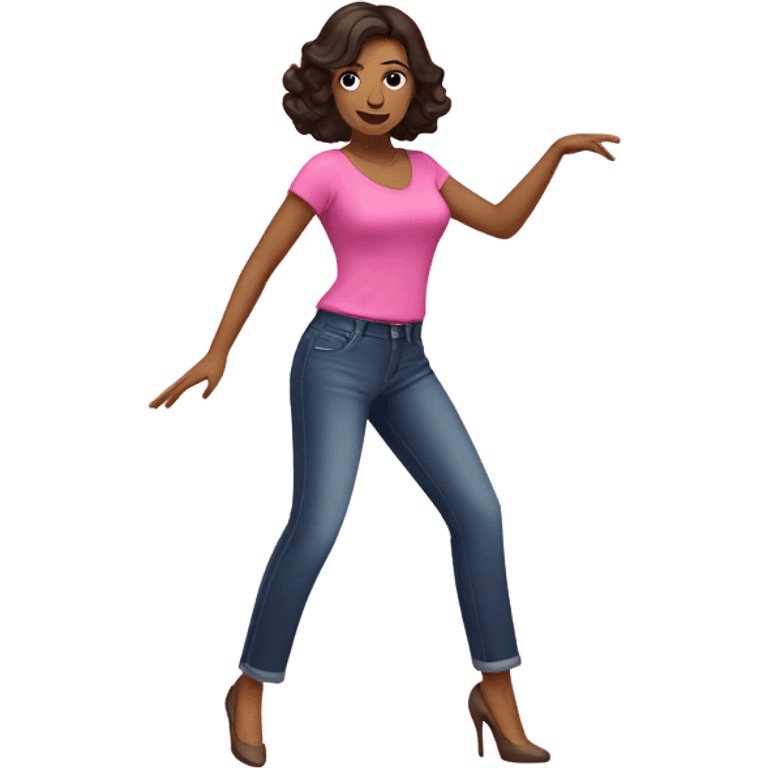 High heels dance woman dark brown hair pink top and trousers  emoji