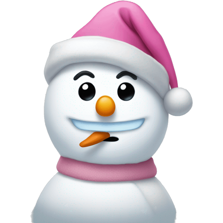 A snowman with a pink Santa hat emoji