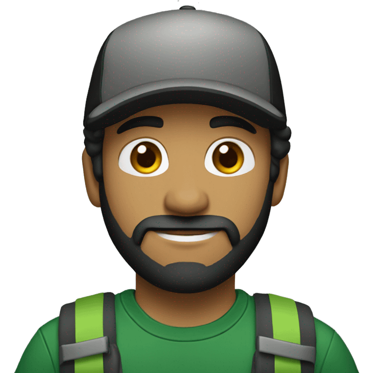 brown man with a dark beard, dark eyes, dark green t-shirt and a black cap emoji