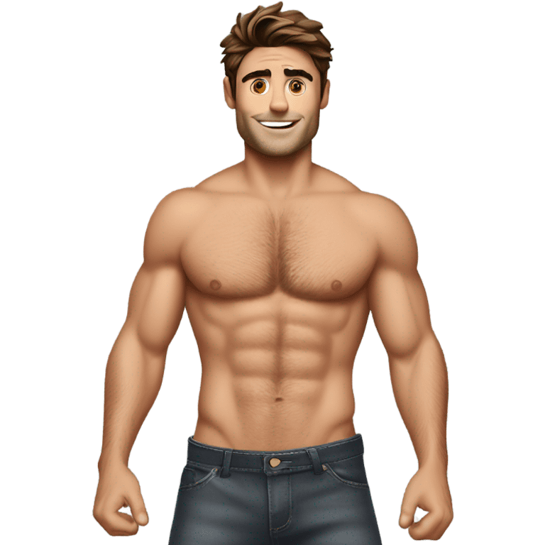 Zac Efron shirtless, featuring his chiseled chest and natural details. emoji