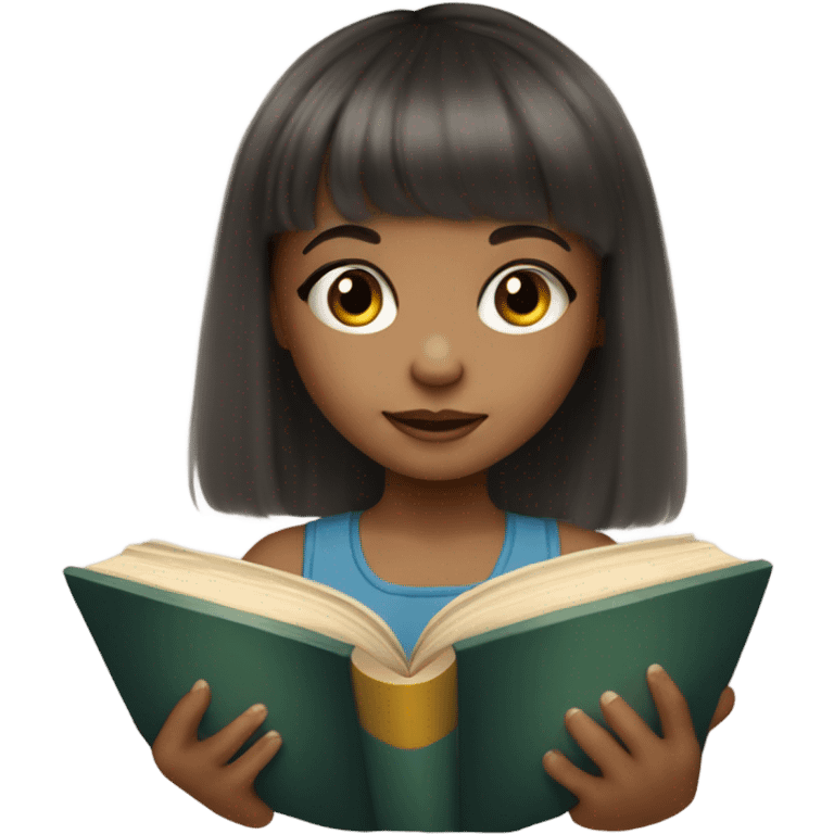 Mixed light skin cute little kid girl with bangs  with a book emoji