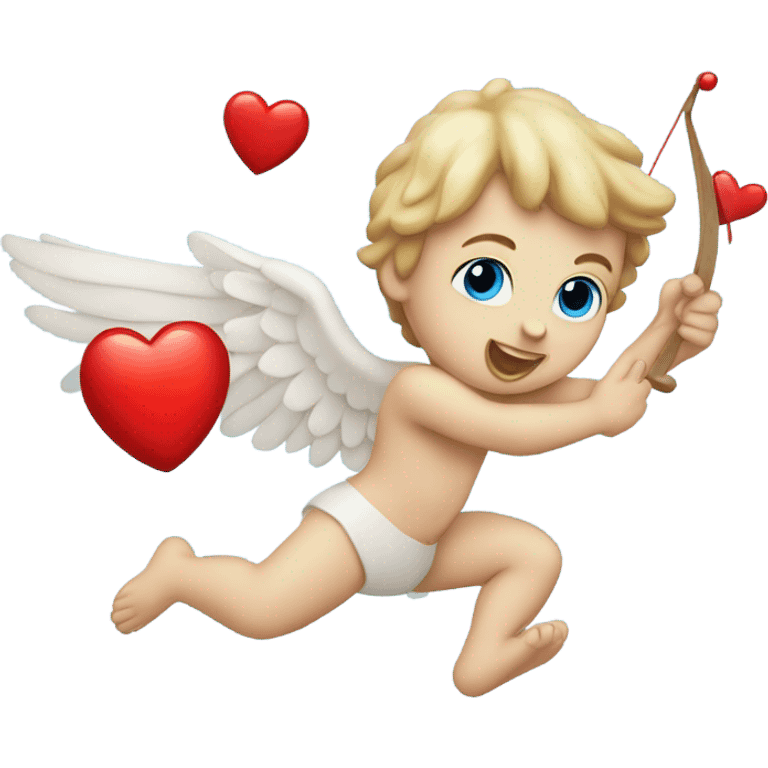 Photo of flying pale cupid with blue eyes and red heart arrow  emoji