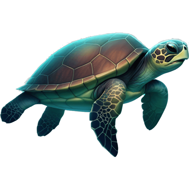 Dark iridescent sea turtle glowing emoji