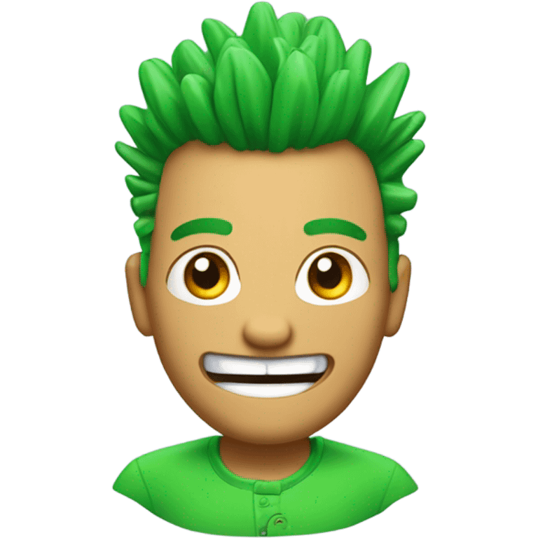 Green smiling 3d emoji with Mohawk and teeth emoji