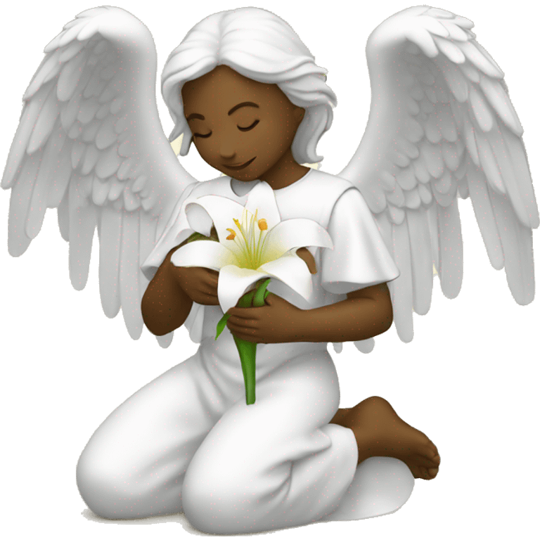 Angel kneeling holding white lily emoji