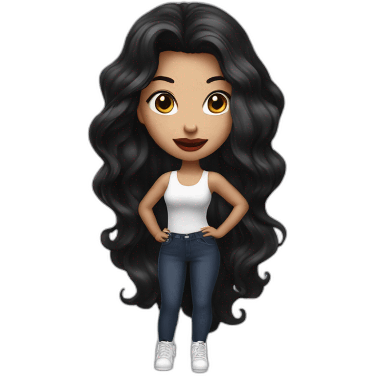 wite girl with wavy long black hair and juicy lips posing emoji