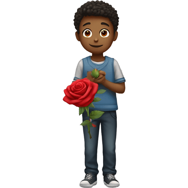 a boy holding a rose emoji