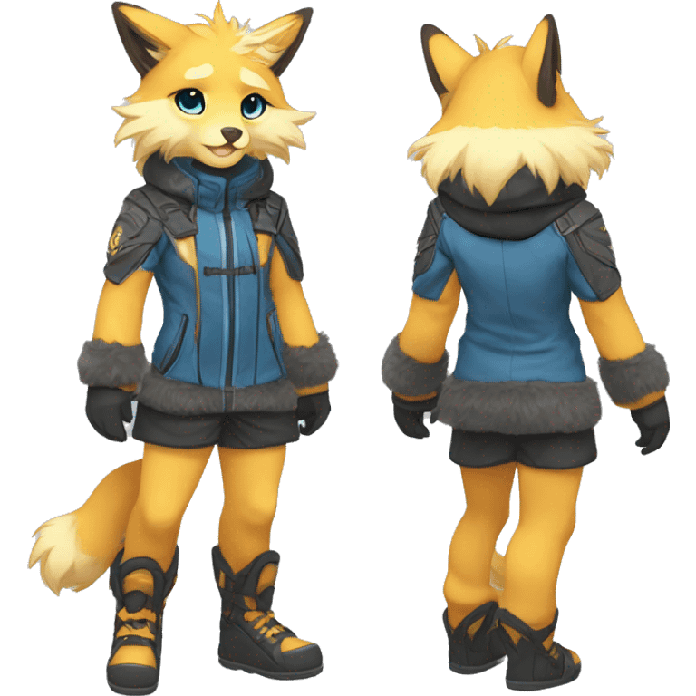 Anthro-Edgy-Cool-Blue-Yellow-Beige-Orange-Contrast-Colors-Fantasy-Fur-Sona-Chibi-Shiny-Fakémon-Hybrid full body emoji