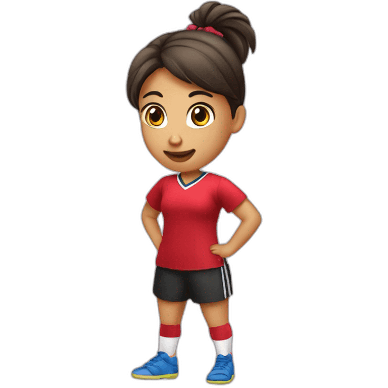 Une jeune fille habiller en rouge qui fait du handball emoji