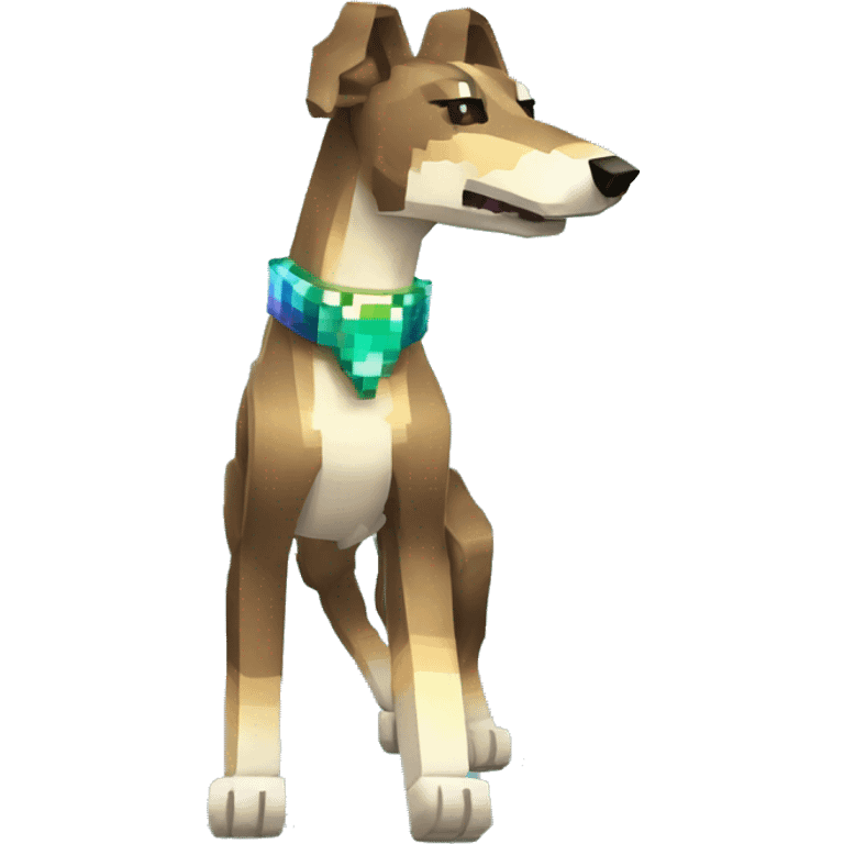 Minecraft pixel brindle greyhound running iridescent collar emoji