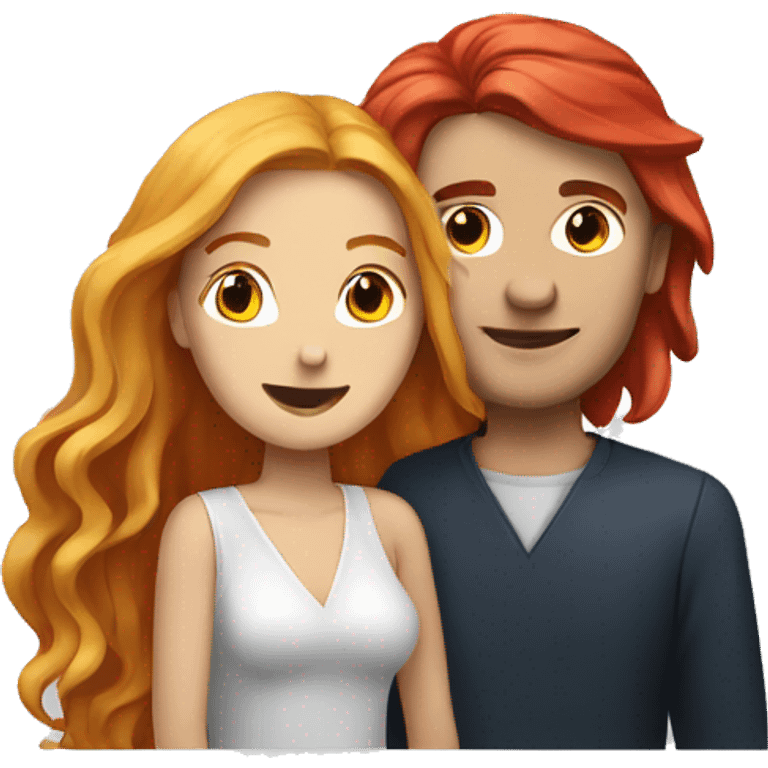 White Man with long hair hugging a white red hair woman emoji