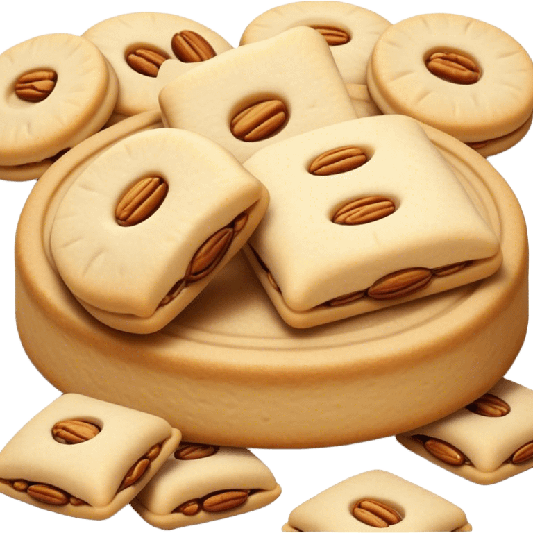 Cinematic Realistic Ma'amoul Dessert Emoji, featuring delicate shortbread cookies filled with dates or nuts rendered with intricate detail and warm, inviting lighting. emoji