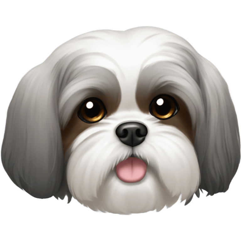 A shih tzu with gray body and black tips on ears and brown near eye corner emoji