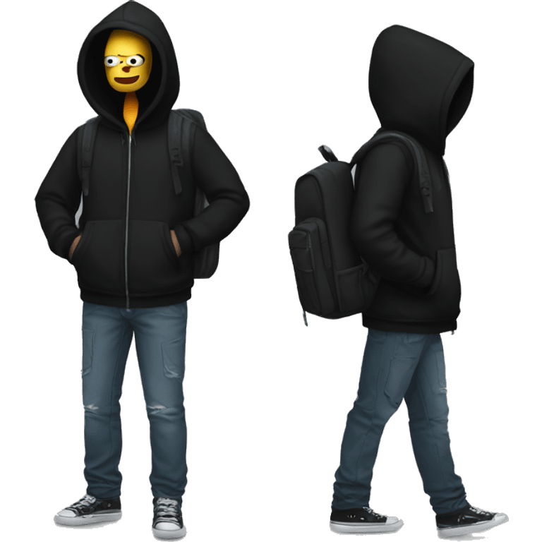 mr. robot with cool backpack black hoodie with zips emoji