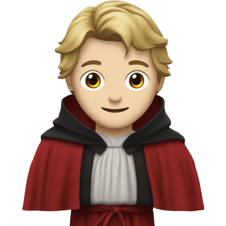 Johan Liebert, with a short face and dark blond hair that sticks out at the front, wears a red-black robe. emoji