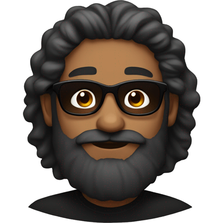 Brown man, with Big long size beard, log hair and black  sun glases and black tshirt emoji