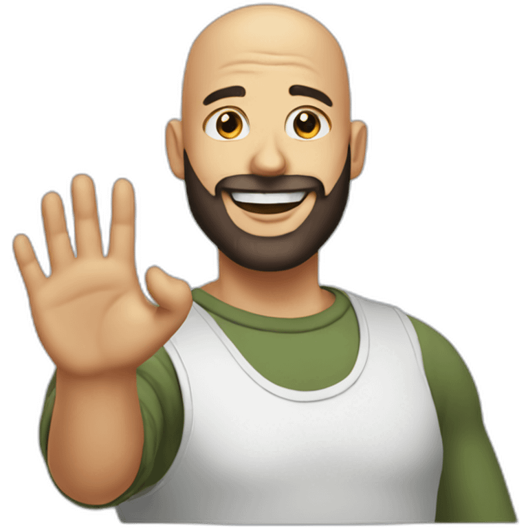 bald man with a beard waves his hand in greeting emoji