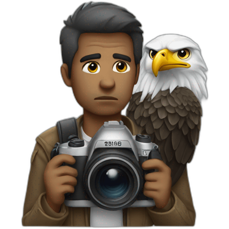 sad photographer without a camera with an eagle on his shoulder emoji