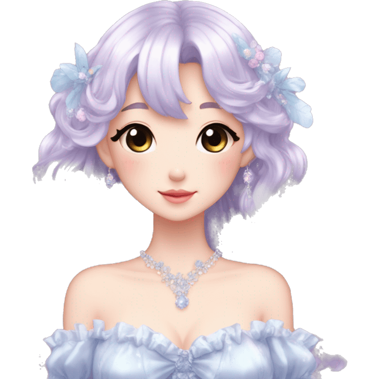 Dreamy pretty elegant kawaii shiny blushing shy anime lady kawaii beautiful hair naturecore fairycore cottagecore jewels trending aesthetic full body emoji