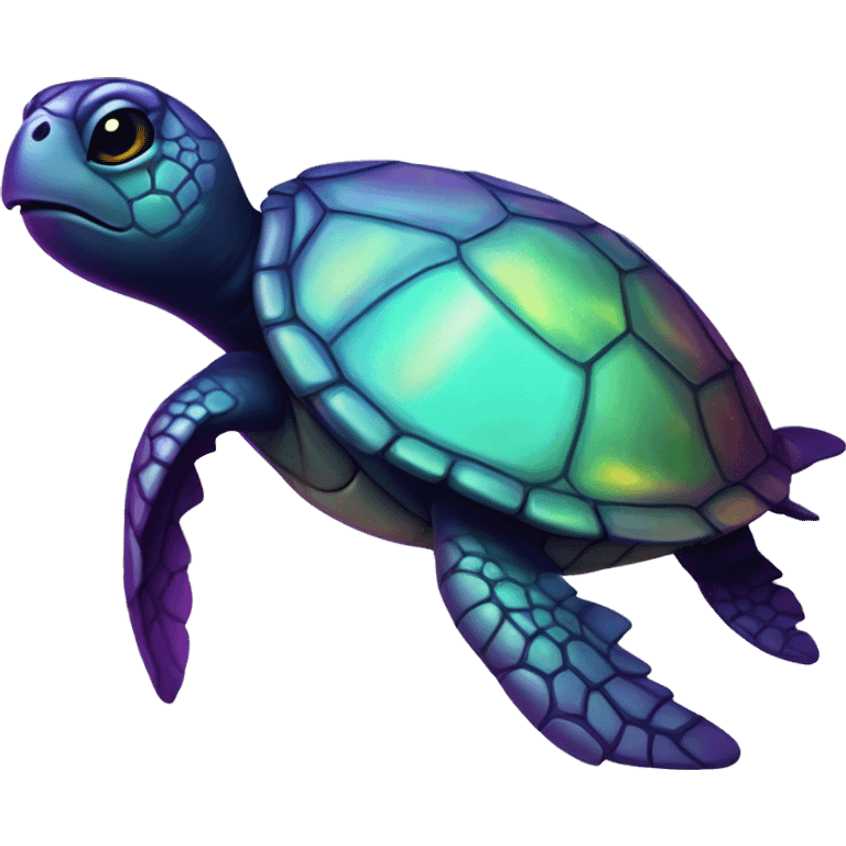 Dark iridescent sea turtle glowing emoji