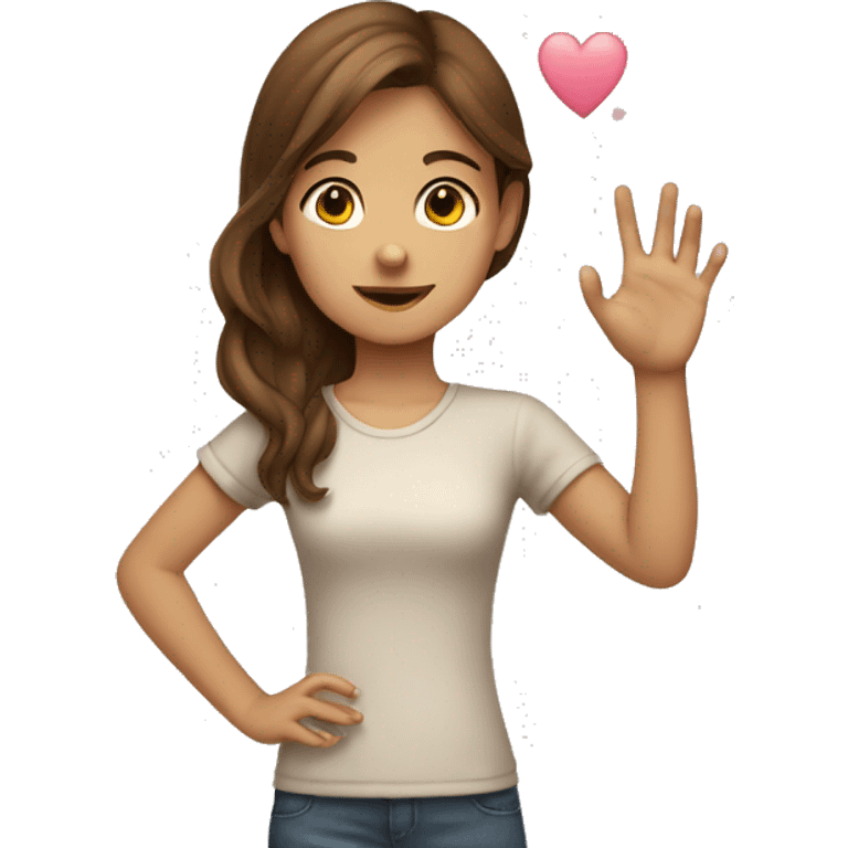 brown haired girl putting up hand heart emoji