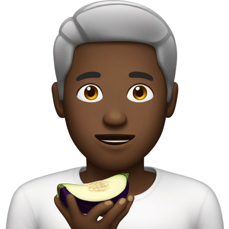 Black guy, eating an eggplant emoji