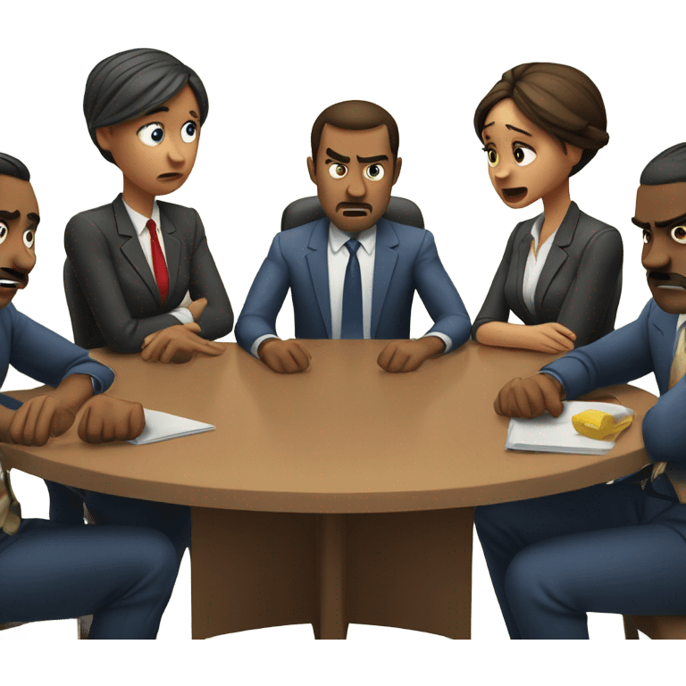 unhappy business people sitting around at a round table emoji