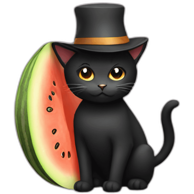 Black cat with a melon hat emoji