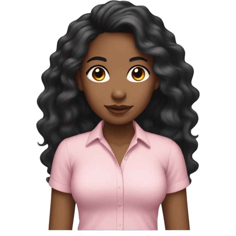 lightskin black girl with long, wavy black hair and light pink shirt emoji