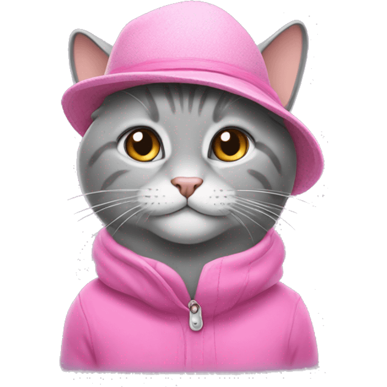 Grey Britain cat in pink hat emoji