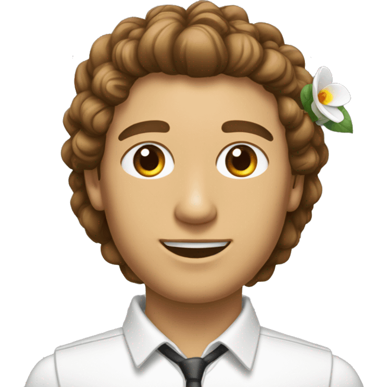 Homme blanc, qui a une fleur dans les cheveux brun et une cicatrice sur l'oeil droit emoji