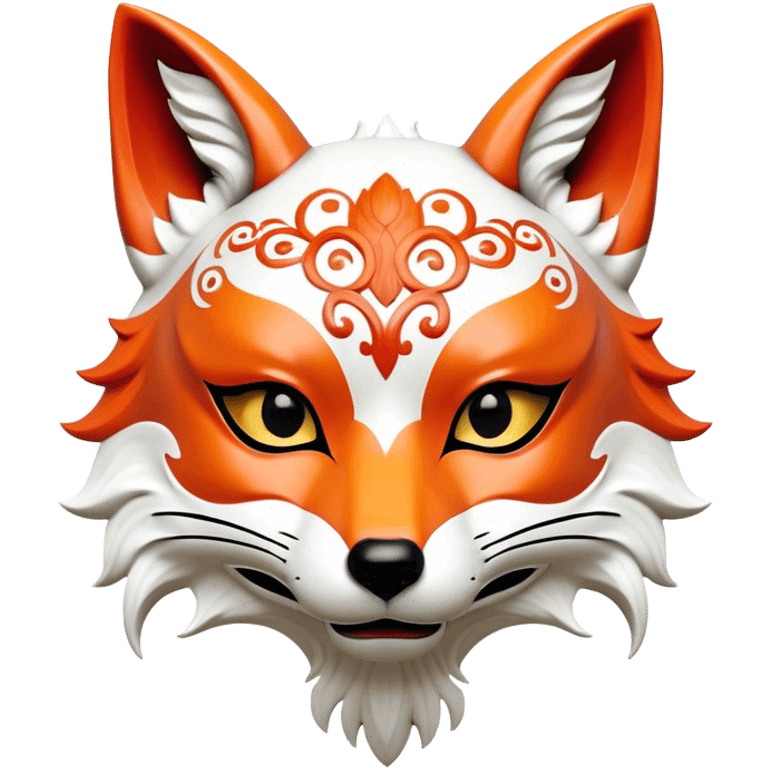 ​Cinematic Realistic Japanese Kitsune Mask, depicted as an intricately carved fox mask with flowing, delicate features and vivid traditional patterns, its mysterious eyes set against a softly blurred background that emphasizes its mystical allure and cultural significance, rendered with detailed textures and refined lighting, emoji