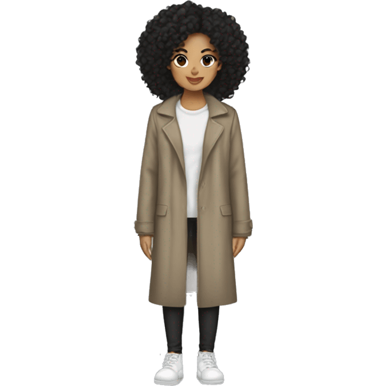 Lightskin girl with black curly hair and a trashcoat on emoji