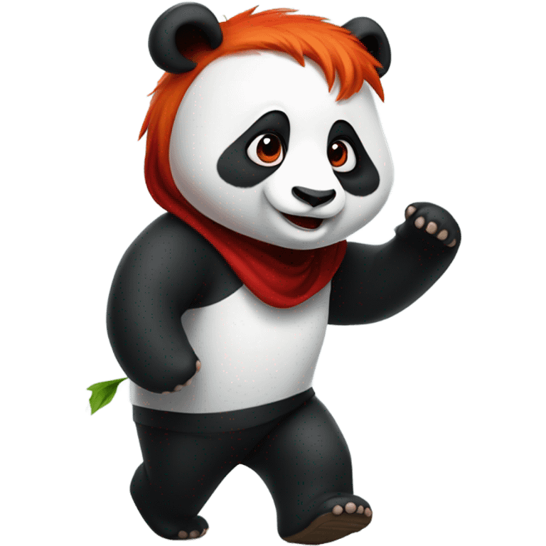 Panda with red hair on its head getting a passage emoji