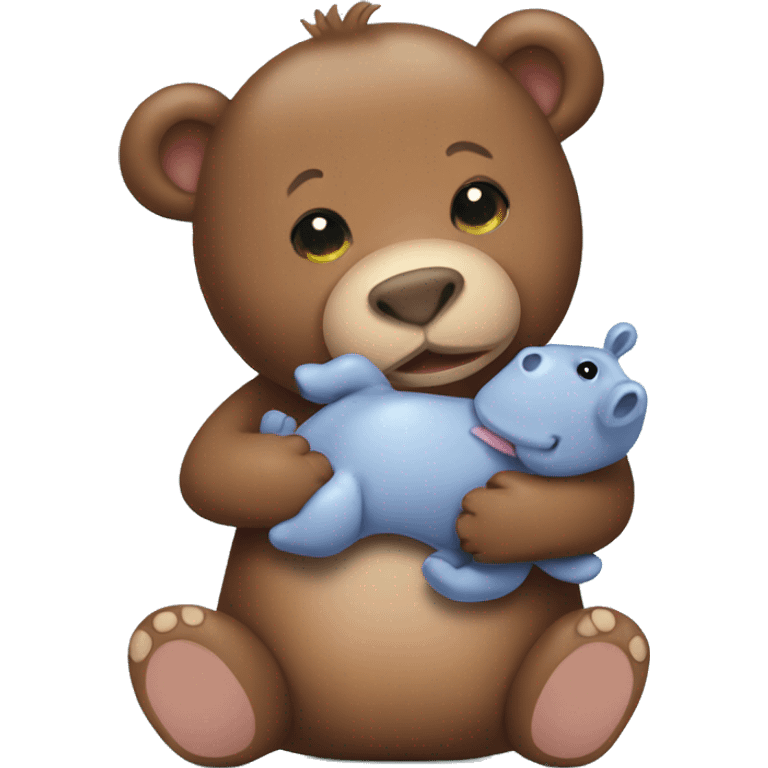 brown teddy bear holding baby hippo emoji