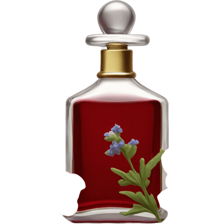 Dark red vintage French style perfume bottle with red delphiniums emoji