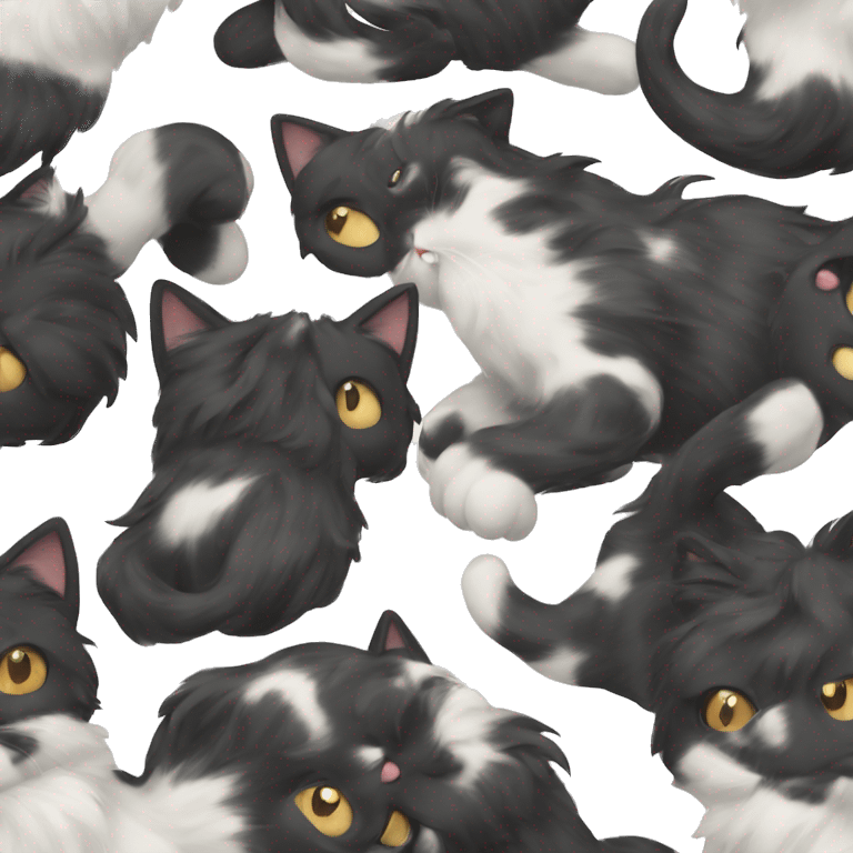 long haired cat black with white spot emoji