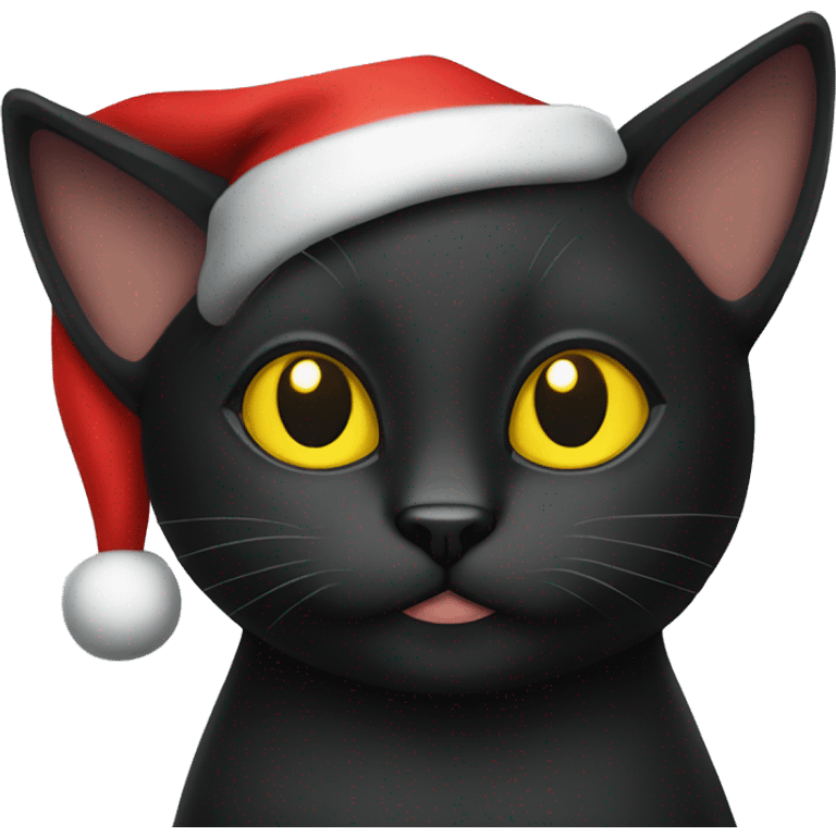 Black cat with yellow eyes wearing Santa hat emoji