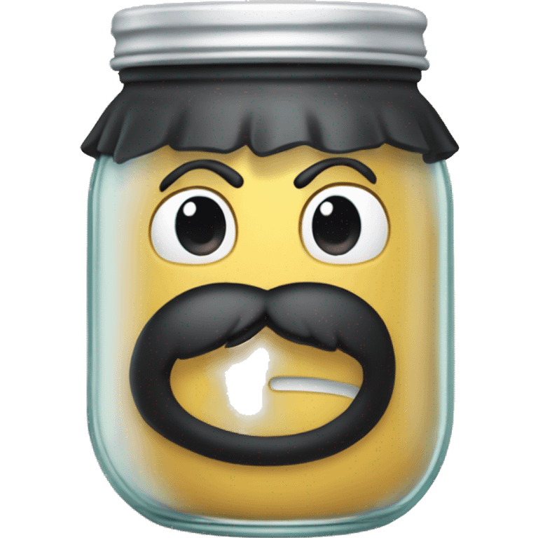 Anthropomorphic empty glass jar with a black beard  emoji