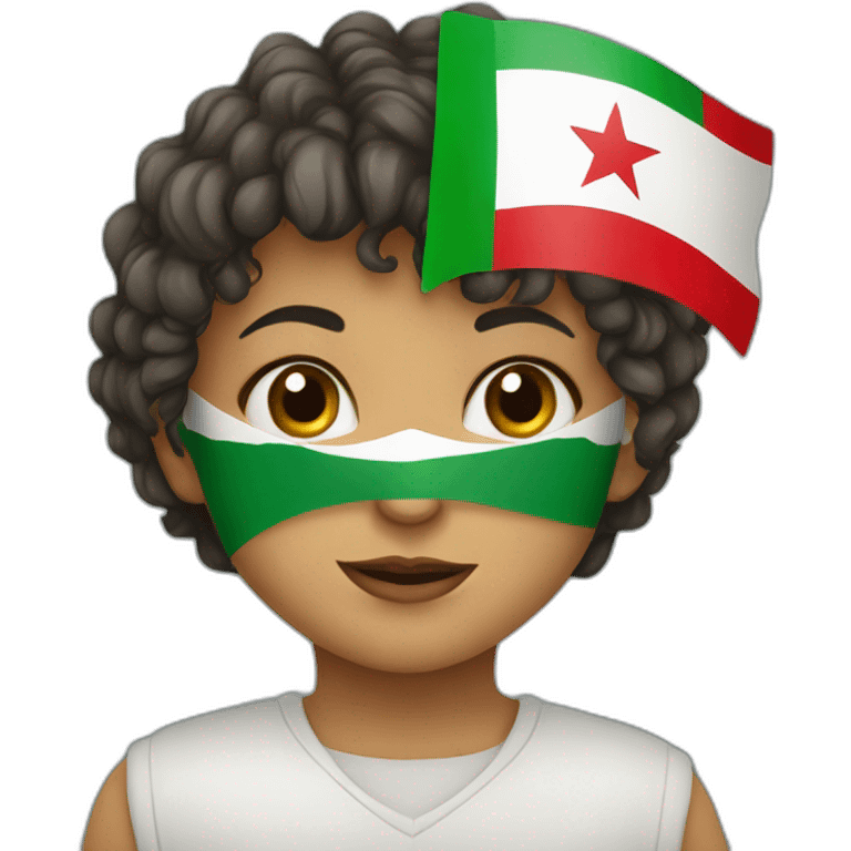 A child wearing a muzzle with the flag of Algeria emoji