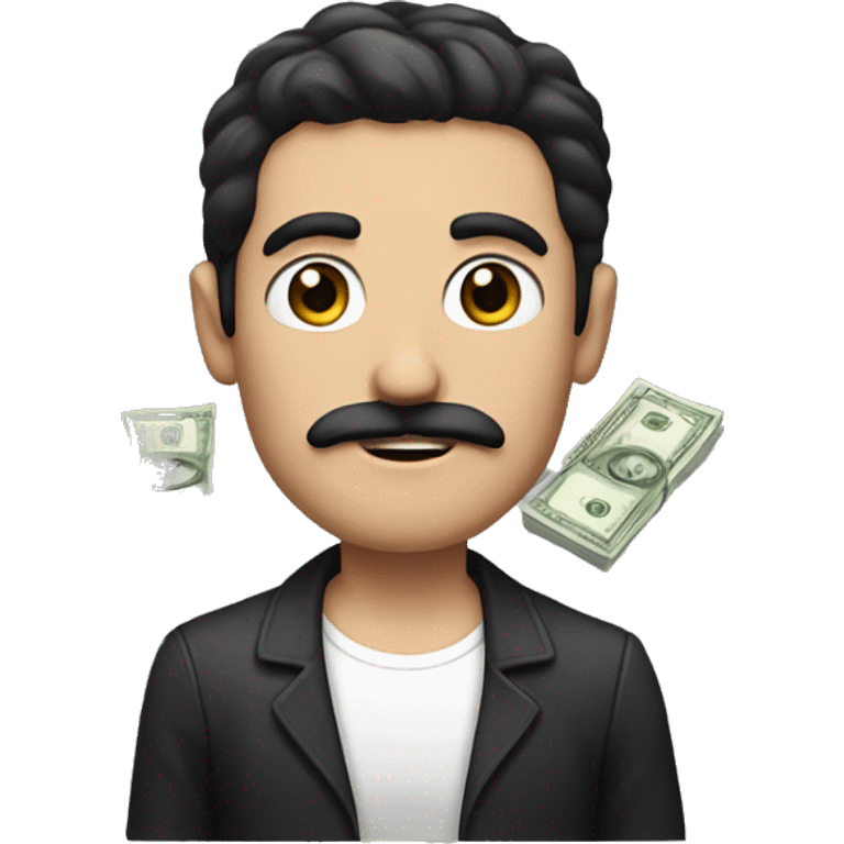 dark hair dark eye man with short mustache holding money emoji