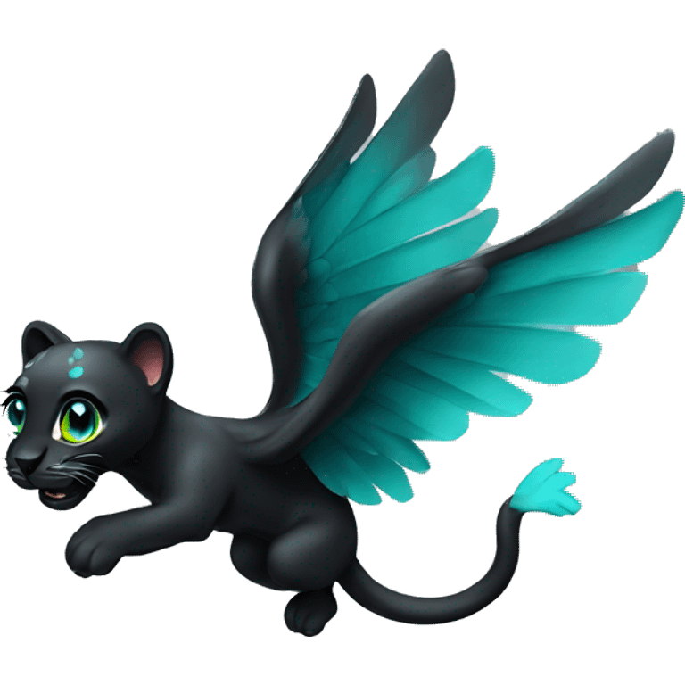 winged black leopard with turquoise eyes flying emoji