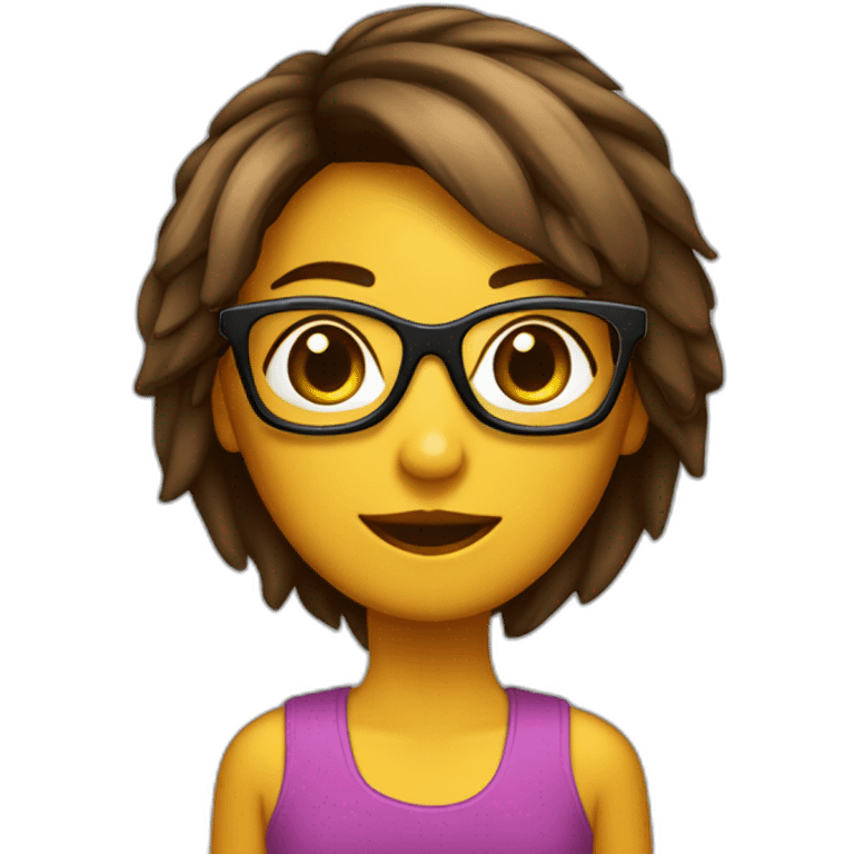 Chica pelo corto liso y marrón con gafas emoji