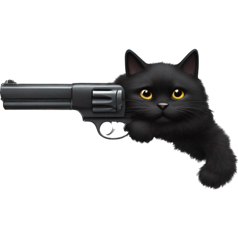 A black fluffy cat with a gun  emoji